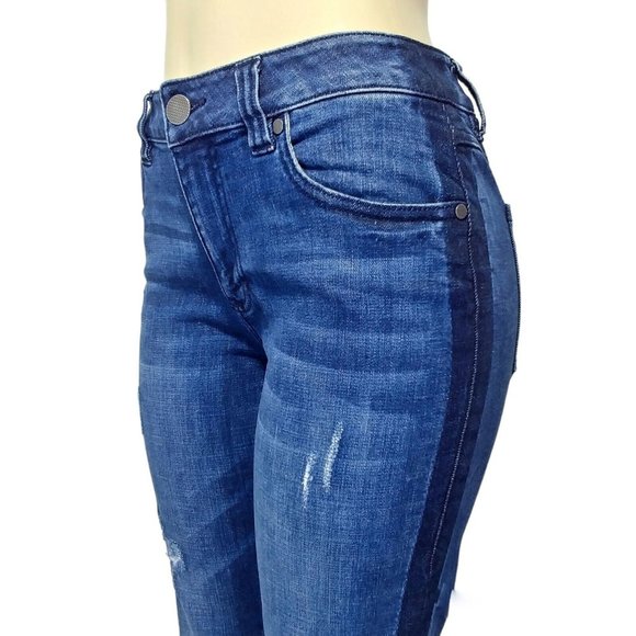 Cabi Straight Blue Jeans 3750 Tuxedo Side Stripe Distressed Women's Size… - Picture 4 of 13